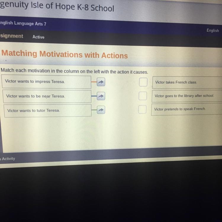 Match each motivation in the column on the left with the action it causes. Victor-example-1