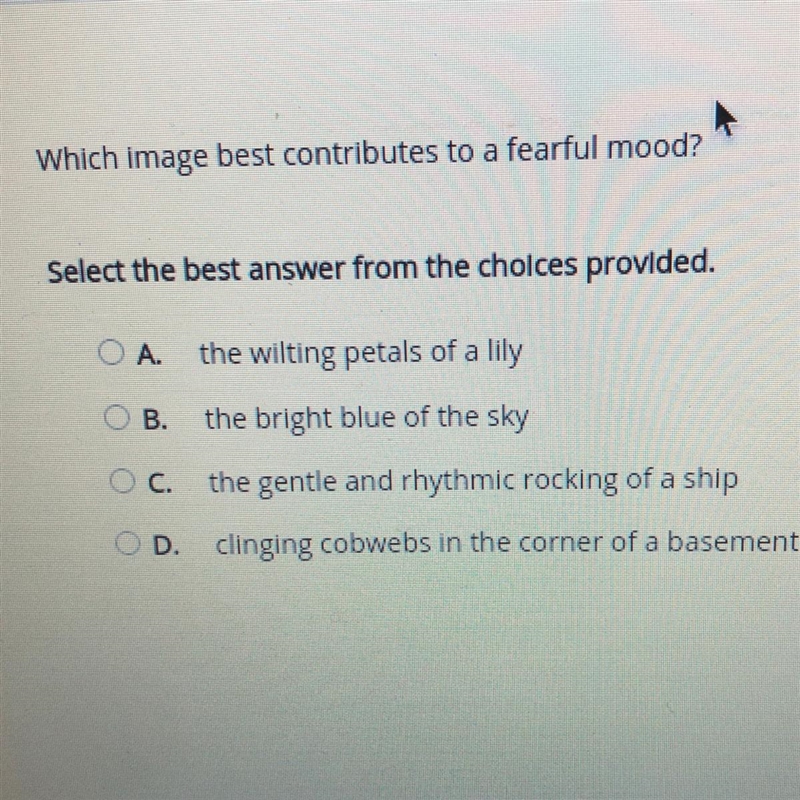 Which Image best contributes to a fearful mood?-example-1