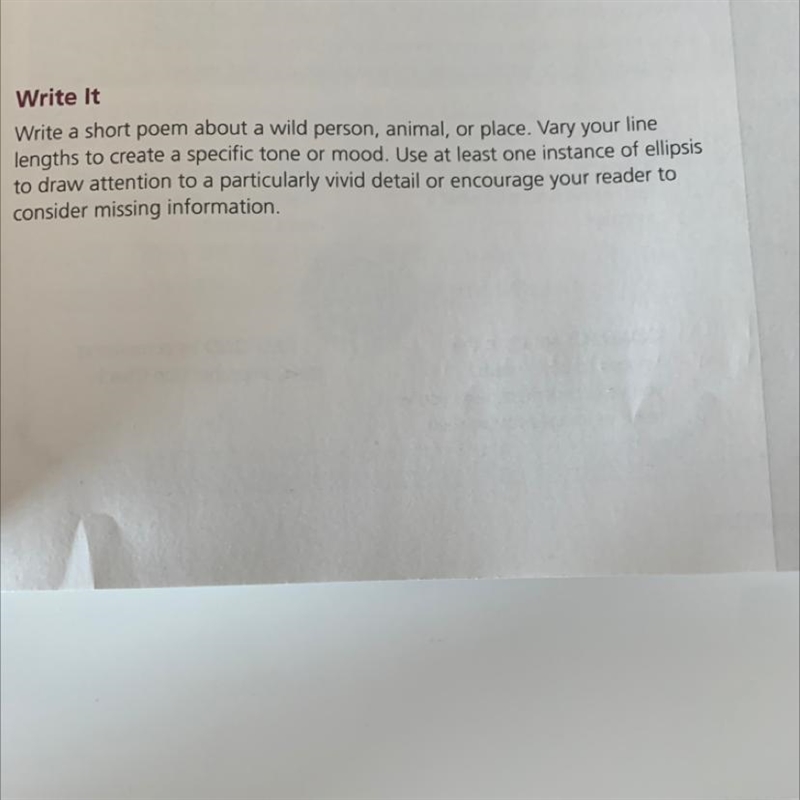 Write a short poem about a wild person, animal, or place. Vary your line lengths to-example-1