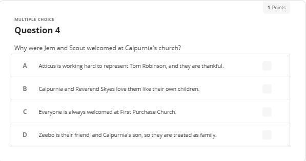 Why were Jem and Scout welcomed at Calpurnia's church?-example-1