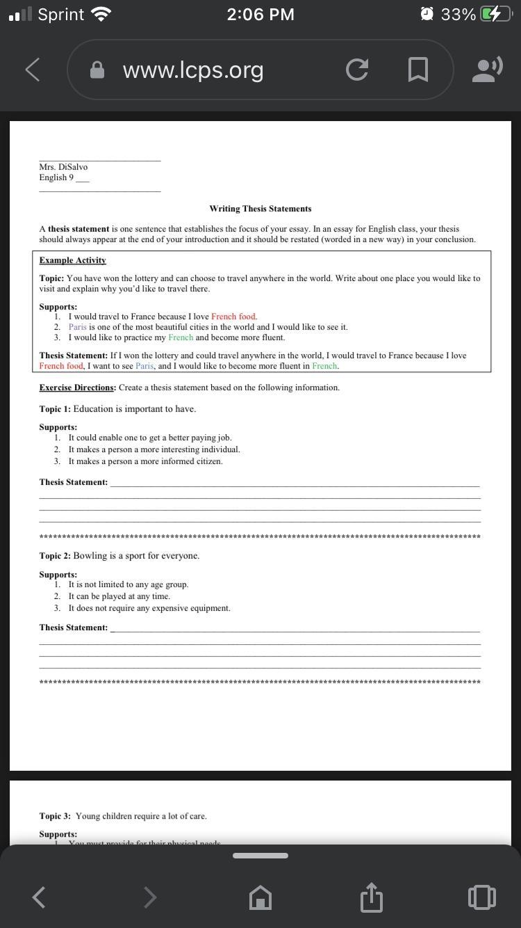 Writing thesis statements worksheet-example-1