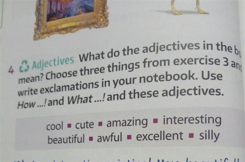 4. Adjectives What do the adjectives in the bo, mean? Choose three things from exercise-example-1