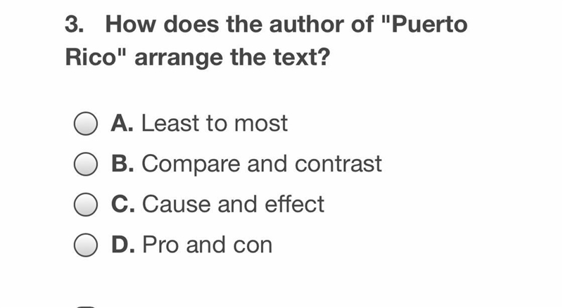 3. How does the author of “Puerto Rico” arrange the text? B. Compare and Contrast-example-1