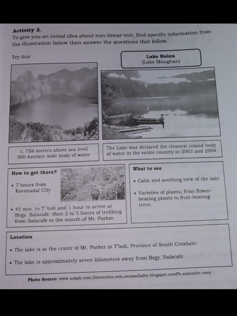 Fill in the blanks with information from the text above 1. Lake Holon is also known-example-1