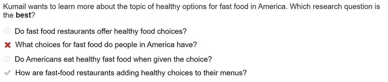 Kumail wants to learn more about the topic of healthy options for fast food in America-example-1