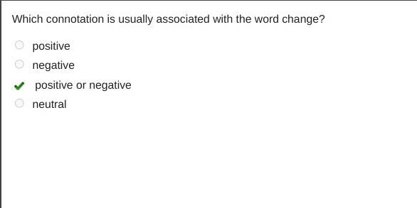 Which connotation is usually associated with the word change? positive negative neutral-example-1