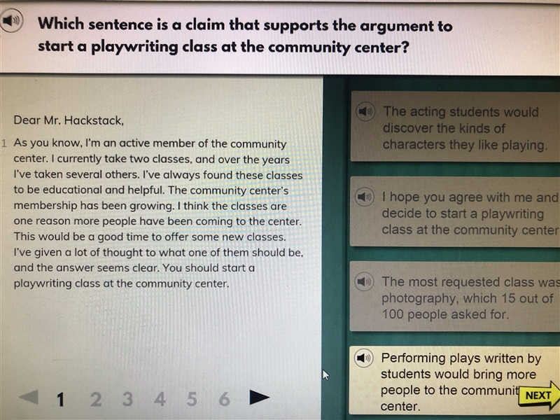 Which sentence is a claim that supports the argument to start a playwriting class-example-1