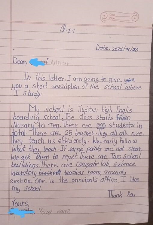 Write a letter to your bestfriend describing your school .(20)​-example-1