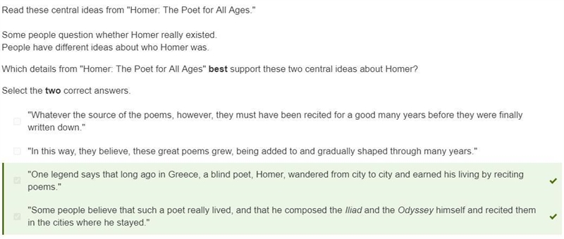 Read these central ideas from "Homer. The Poet for All Ages." Some people-example-1