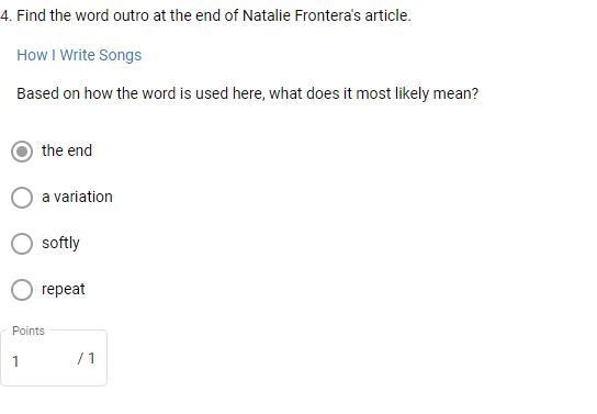 Find the word outro at the end of Natalie Frontera's article. How I Write Songs Based-example-1