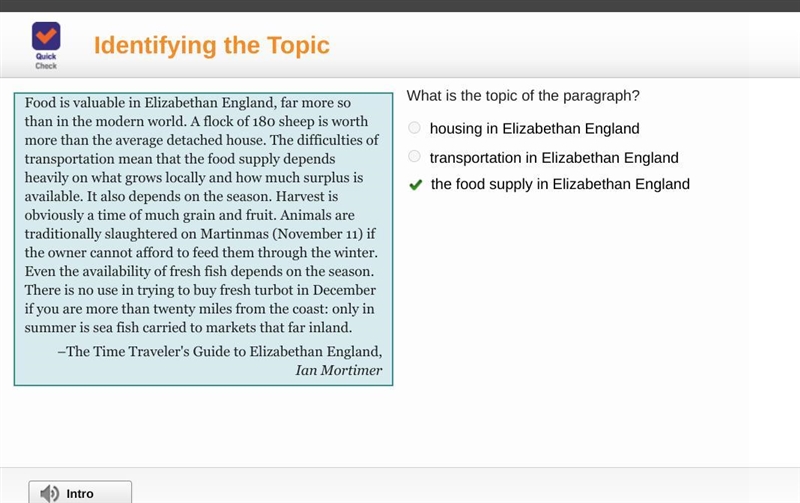 What is the topic of the paragraph? housing in Elizabethan England transportation-example-1