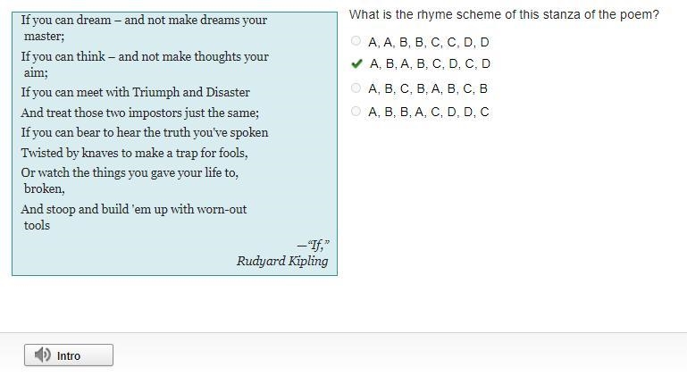 Read the excerpt from the poem “If” by Rudyard Kipling. What is the rhyme scheme of-example-1