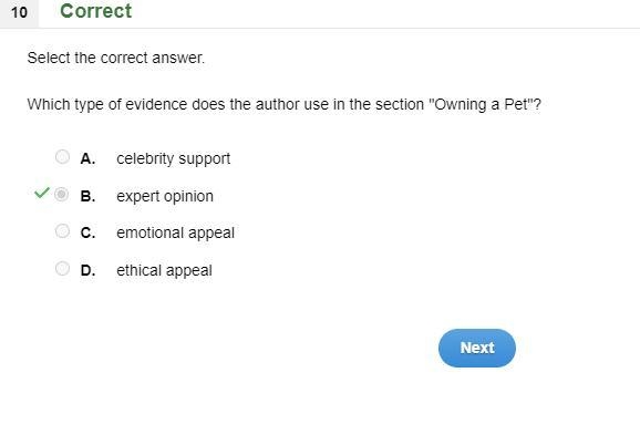 20 Select the correct answer. Which type of evidence does the author use in the section-example-1