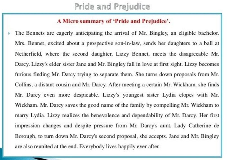 Write the summary of ,'Pride & Prejudice' by Jane Austen.​-example-3