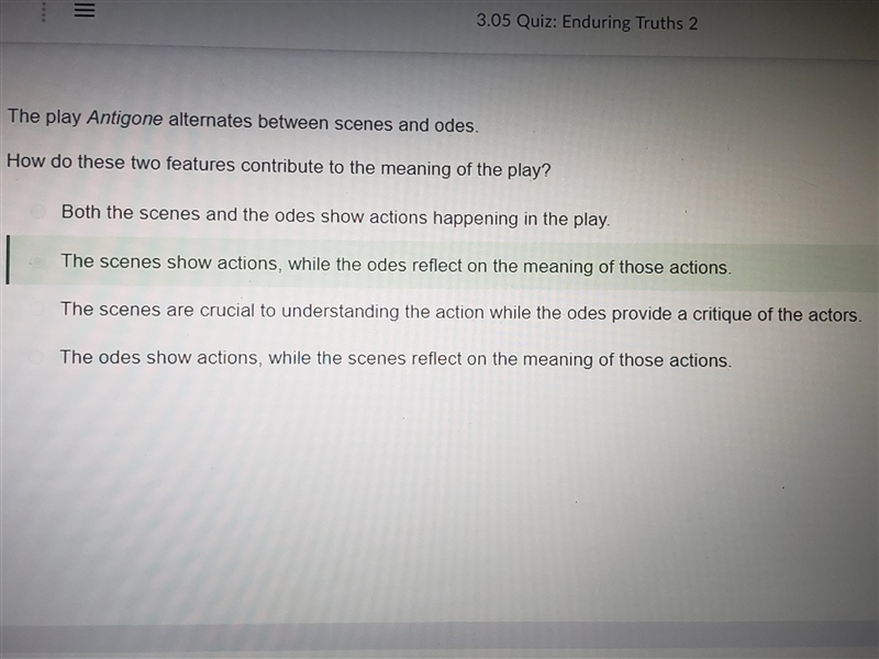 Item 4 The play Antigone alternates between scenes and odes. How do these two features-example-1