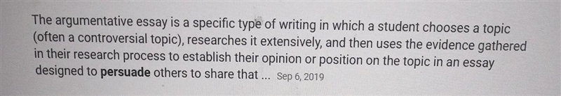 What is the purpose of an argumentative essay?​-example-1