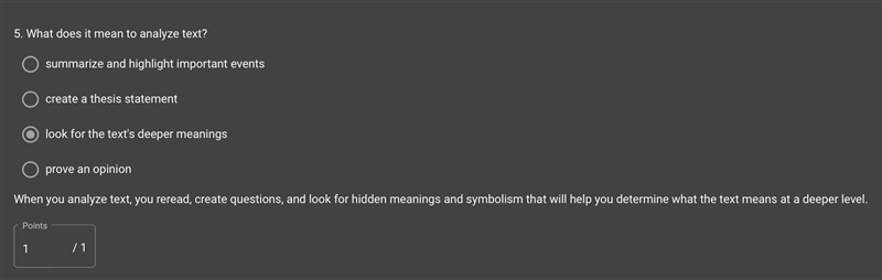 What does it mean to analyze text? 1 prove an opinion 2 create a thesis statement-example-1