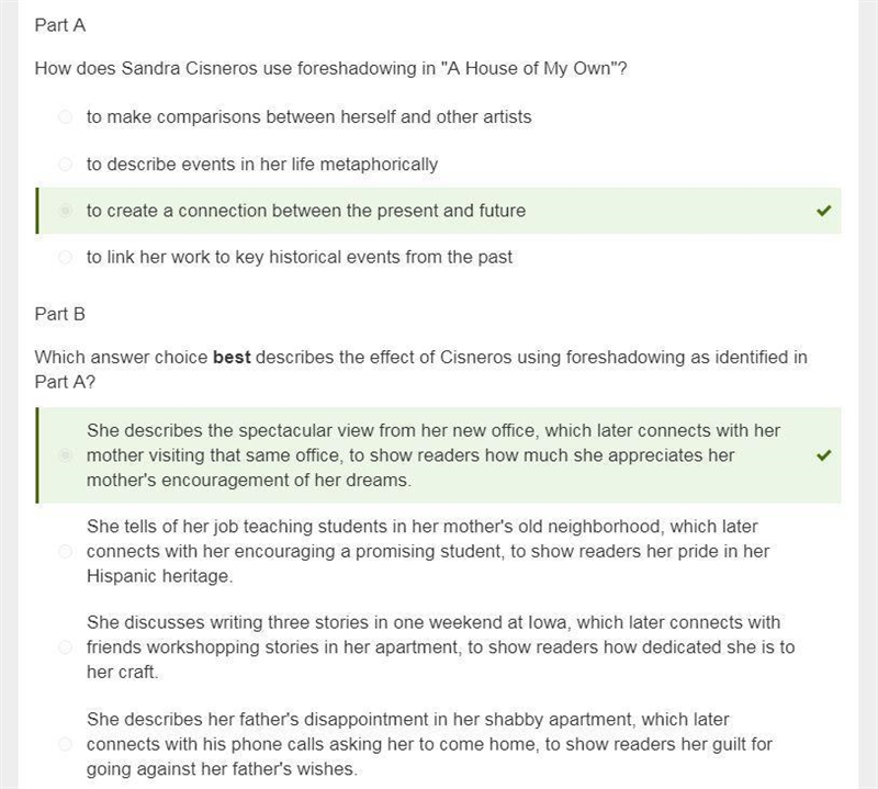 Part A How does Sandra Cisneros use foreshadowing in "A House of My Own&quot-example-1