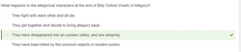 What happens to the allegorical characters at the end of Billy Collins' Death of Allegory-example-1