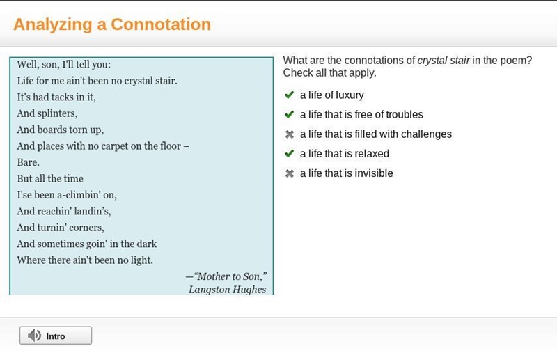 Well, son, I'll tell you: Life for me ain't been no crystal stair. It's had tacks-example-1