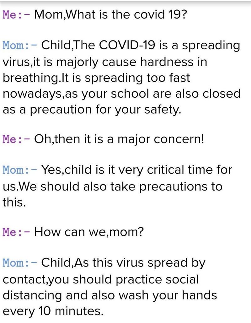 Creat a dialogue between you and your mother about coronavirus​-example-1