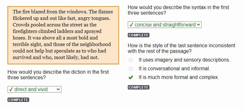 How would you describe the syntax in the first three sentences-example-1