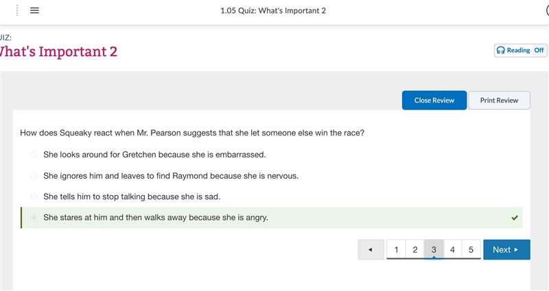 How does Squeaky react when Mr. Pearson suggests that she let someone else win the-example-1