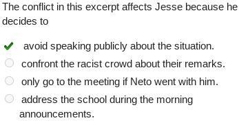 he conflict in this excerpt affects Jesse because he decides to avoid speaking publicly-example-1