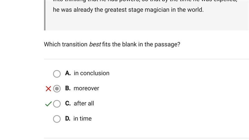 ‼️PLEASE HELP ME ASAP‼️ Which transition best fits the blank in the passage? A. after-example-1