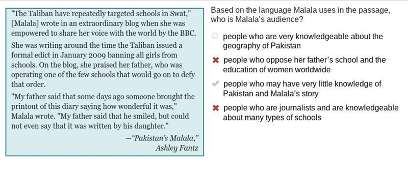 Based on the language Malala uses in the passage, who is Malala’s audience? people-example-1