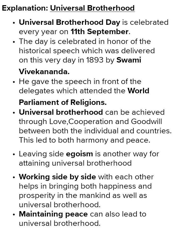 Write any 4 ways to recognise the feeling of universal brotherhood???​-example-1