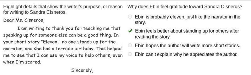 Highlight details that show the writer's purpose, or reason for writing to Sandra-example-1