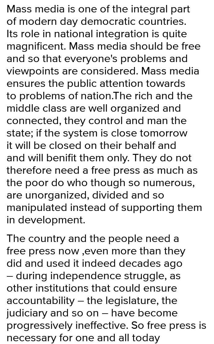 Role of mass media in promoting national integration essay plz need fast ​-example-1