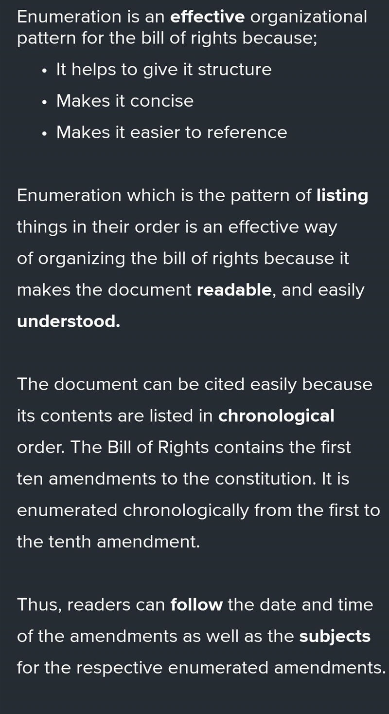 Explain enumeration is an effective organization pattern for the bill of right-example-1