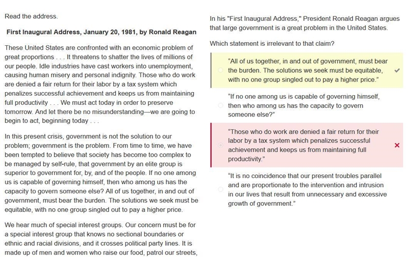 Read the address. First Inaugural Address, January 20, 1981, by Ronald Reagan These-example-1