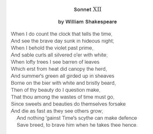 GIVEING POINTS Read the sonnet Part A Sonnet XII What can be inferred from Shakespeare-example-1