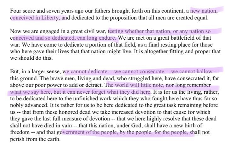 Part III: Identify the parallel structure in Abraham Lincoln’s famous Gettysburg Address-example-1