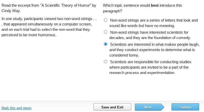 Which topic sentence would best introduce this paragraph? O Non-word strings are a-example-1