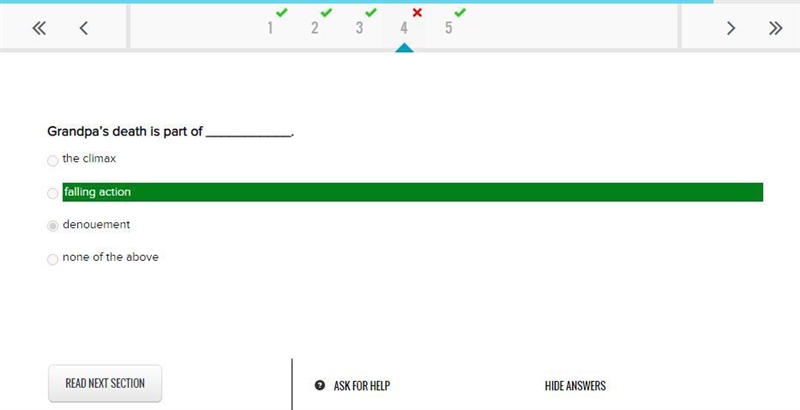 Grandpa's death is part of: the climax falling action denouement none of the above-example-1
