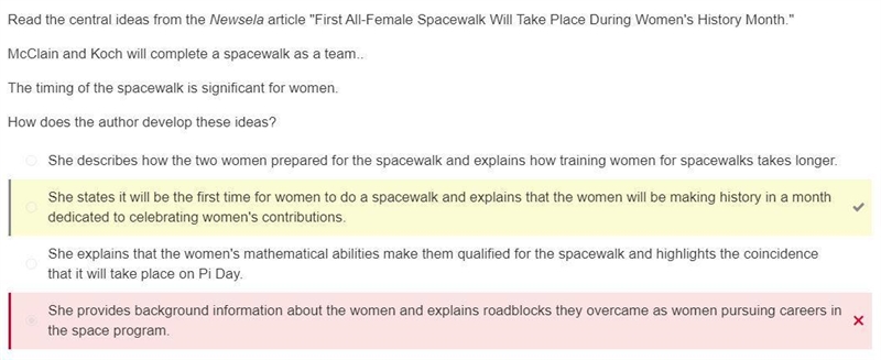 Read the central ideas from the Newsela article "First All-Female Spacewalk Will-example-1