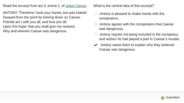 What is the central idea of this excerpt? Antony is pleased to shake hands with the-example-1