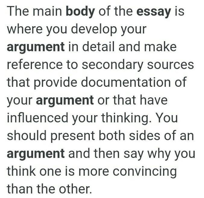 What part of the body of the essay shows the argument of the writer-example-1