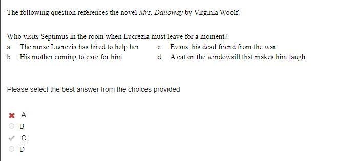 Who visits Septimus in the room when Lucrezia must leave for a moment? a. The nurse-example-1