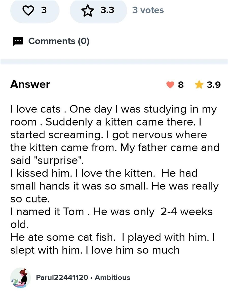 Story with a lead sentence ''his father brought a new cat'' ​-example-1