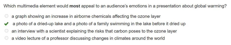 Which multimedia element would most appeal to an audience’s emotions in a presentation-example-1