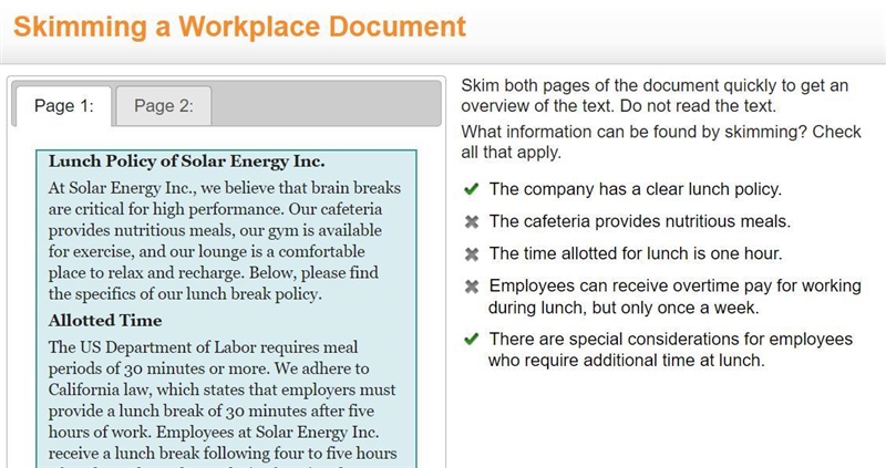 Skim both pages of the document quickly to get an overview of the text. Do not read-example-1