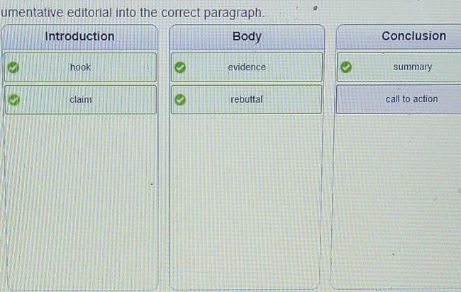 Place each element of an argumentative editorial into the correct paragraph. claim-example-1