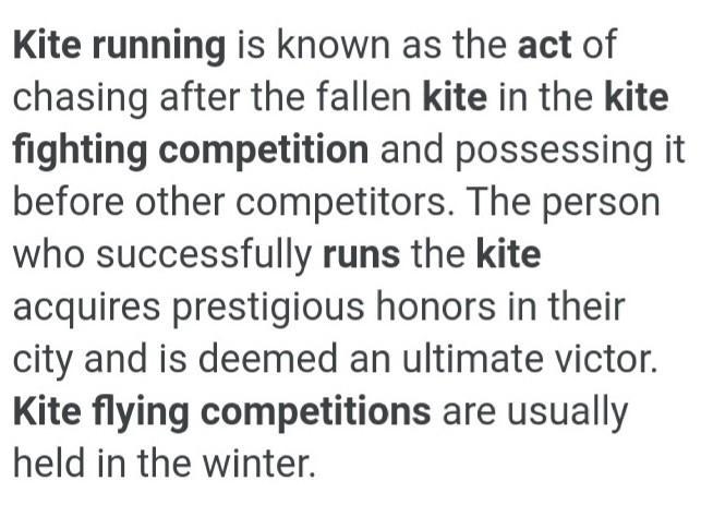 Briefly describe the kite flying competition and the act of kite running-example-1