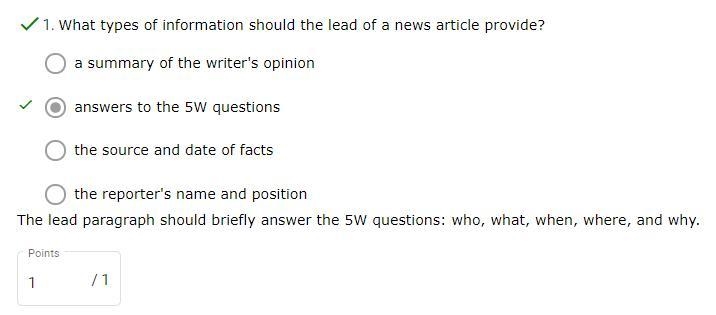 What types of information should the lead of a news article provide? the source and-example-1