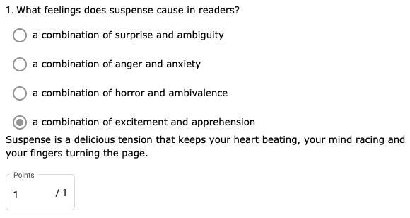 What feelings does suspense cause in readers? A. a combination of excitement and apprehension-example-1